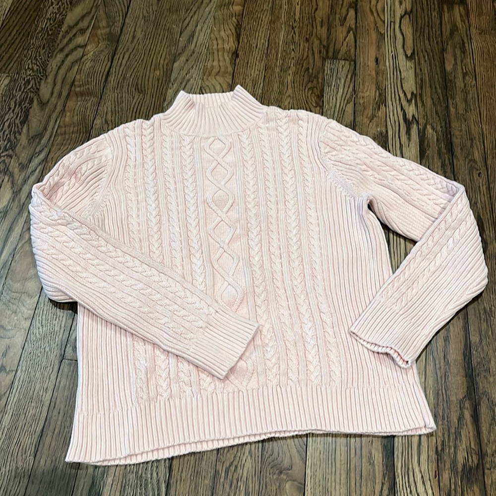 EUC Chaps pink cotton cable knit mock turtleneck sweater